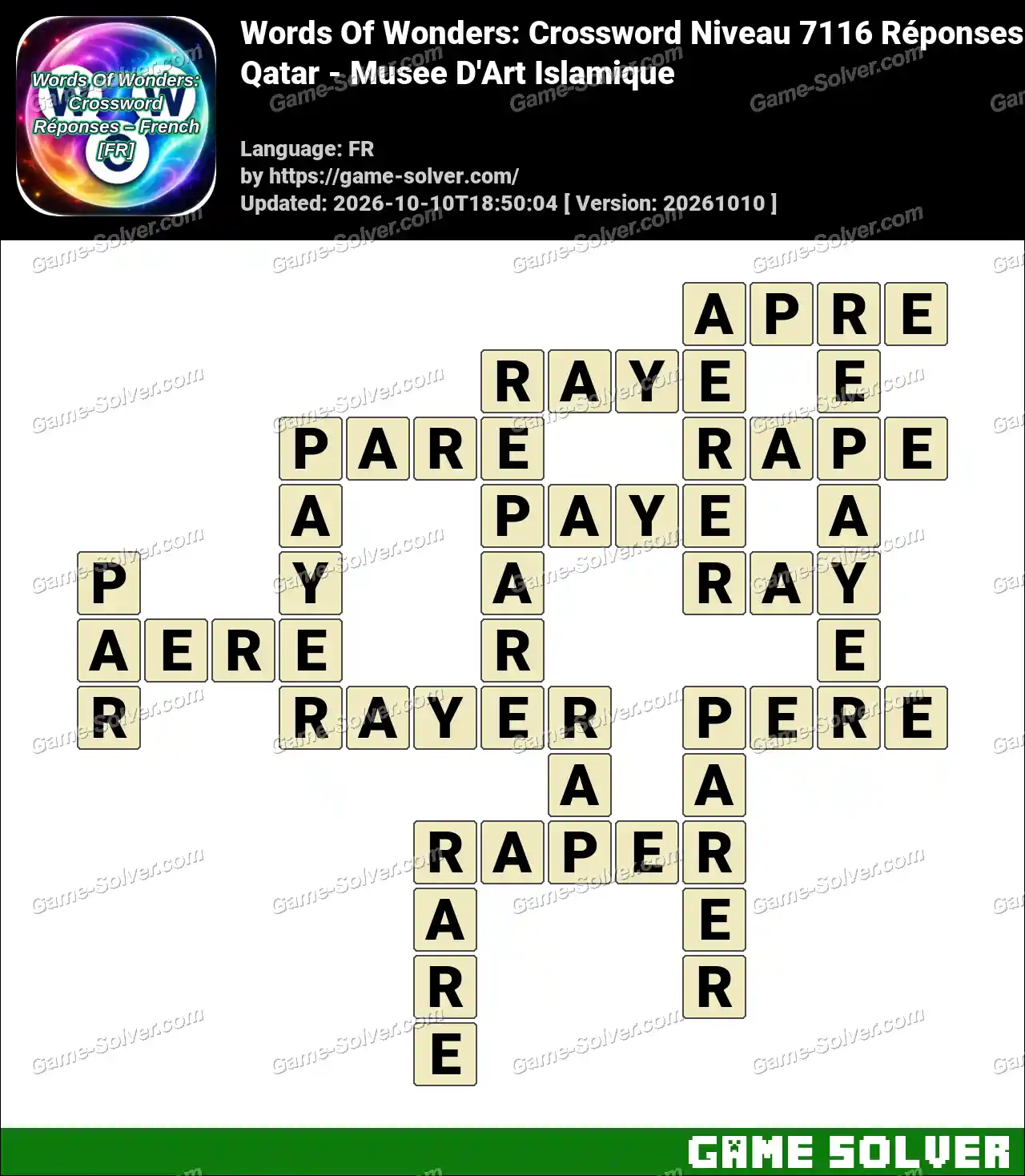 Words Of Wonders: Crossword Niveau 7116 Réponses – Qatar – Musee D’Art Islamique